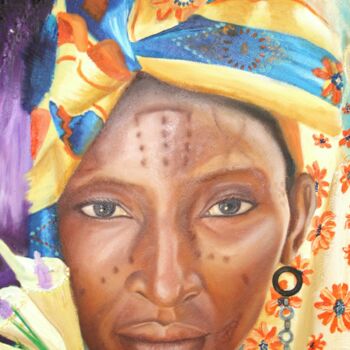 Painting titled "Femme Bororo" by Nicolas Péché, Original Artwork, Oil