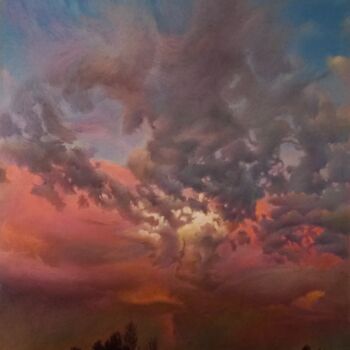 Painting titled "Burning Sky" by Nicolas Planson, Original Artwork, Pastel Mounted on Other rigid panel