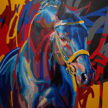 Pintura titulada "Fire horse" por Nicolas Planson, Obra de arte original, Acrílico Montado en Bastidor de camilla de madera