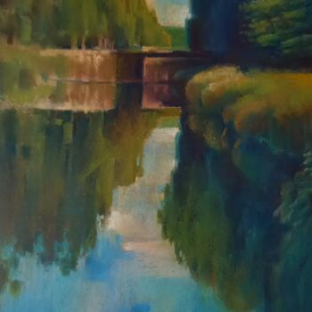 绘画 标题为“Reflets du canal” 由Nicolas Planson, 原创艺术品, 粉彩 安装在其他刚性面板上