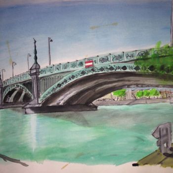 Pintura intitulada "Le pont de l'Univer…" por Nicolás Bonilla Clavijo, Obras de arte originais, Aquarela