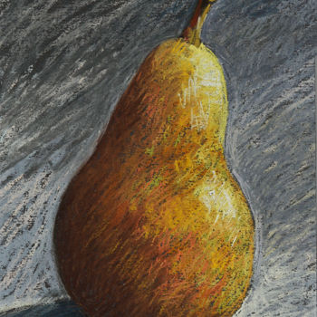 Peinture intitulée "Poire jaune" par Nicolas Brandicourt, Œuvre d'art originale, Pastel Monté sur Carton