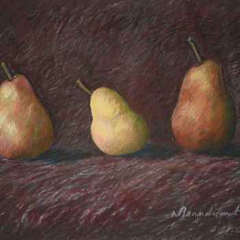 Peinture intitulée "Trois poires" par Nicolas Brandicourt, Œuvre d'art originale, Pastel Monté sur Carton