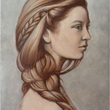 Malerei mit dem Titel "jeune fille à la tr…" von Nicolas Delatronchette, Original-Kunstwerk, Acryl