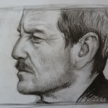 Dessin intitulée "Tchéky Karyo profil" par Nicolas Delatronchette, Œuvre d'art originale, Fusain