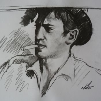 Zeichnungen mit dem Titel "Jean Paul  Belmondo…" von Nicolas Delatronchette, Original-Kunstwerk, Kohle