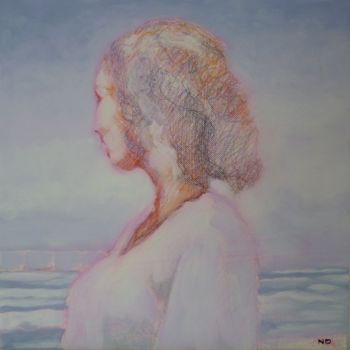 Malerei mit dem Titel "jeune-femme-face-a-…" von Nicolas Delatronchette, Original-Kunstwerk, Acryl