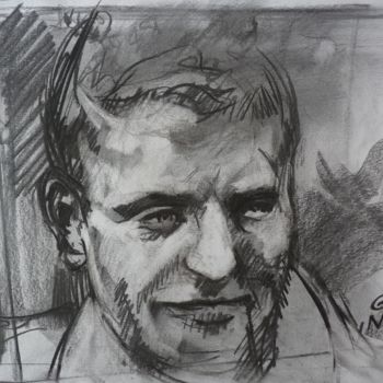 Drawing titled "Bruno Cremer crop 3" by Nicolas Delatronchette, Original Artwork, Charcoal