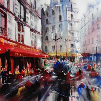 Malerei mit dem Titel "Rue Tardieu - Montm…" von Nicolas Jolly, Original-Kunstwerk, Aquarell