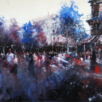 「Rue Soufflot - Paris」というタイトルの絵画 Nicolas Jollyによって, オリジナルのアートワーク, 水彩画