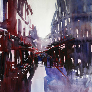 Painting titled "Ambiance Parisienne" by Nicolas Jolly, Original Artwork, Watercolor