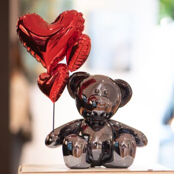 Sculpture titled "Teddy Love Chrome N…" by Nicolas Krauss, Original Artwork, Resin