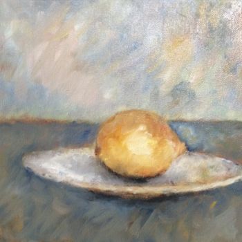 Painting titled "Citron sur assiette" by Françoise Vivier Nicolaÿ, Original Artwork, Oil