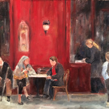 Malerei mit dem Titel "Café du musée" von Françoise Vivier Nicolaÿ, Original-Kunstwerk