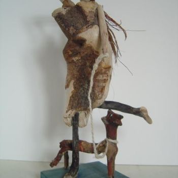 Sculpture titled "dame avec chien" by Nicole Agoutin, Original Artwork