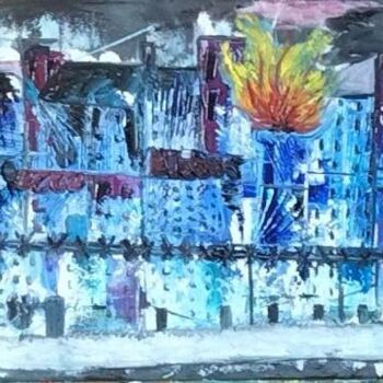 Ζωγραφική με τίτλο "City of happyness" από Nicole Bachelard, Αυθεντικά έργα τέχνης, Λάδι Τοποθετήθηκε στο Ξύλινο φορείο σκελ…