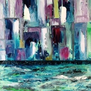 Painting titled "Les docks" by Nicole Bachelard, Original Artwork, Oil Mounted on Wood Stretcher frame