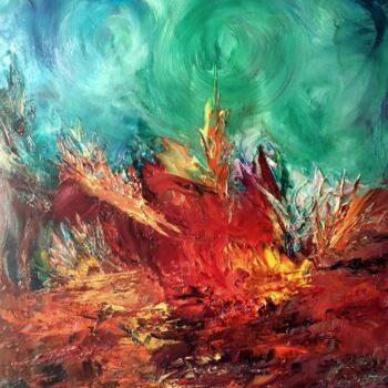 Painting titled "Magma" by Nicole Bachelard, Original Artwork, Oil Mounted on Wood Stretcher frame