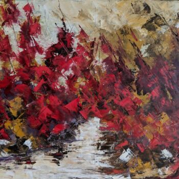 Painting titled "Paysage d'automne a…" by Nicole Caron, Original Artwork, Oil