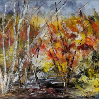 Painting titled "Boisé d'automne rou…" by Nicole Caron, Original Artwork, Oil