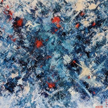 Painting titled "Bleu abstraction" by Nicole Caron, Original Artwork, Oil