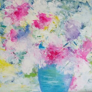 Painting titled "Rose abstraction" by Nicole Caron, Original Artwork, Acrylic