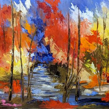Painting titled "Bonheur forestier" by Nicole Caron, Original Artwork, Oil