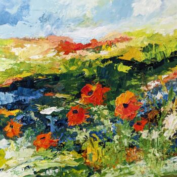 Painting titled "Les coquelicots" by Nicole Caron, Original Artwork, Oil