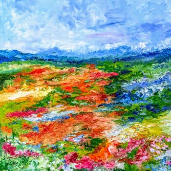 Painting titled "Les coquelicots II" by Nicole Caron, Original Artwork, Oil