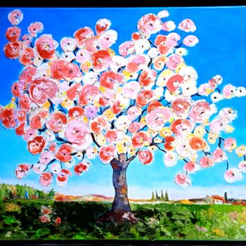 Peinture intitulée "L'arbre rose" par Nicole Carretier, Œuvre d'art originale, Acrylique Monté sur Châssis en bois