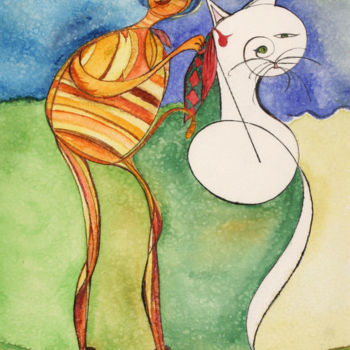 Painting titled "CHAFOUIN ET CHAGRIN" by Nikol, Original Artwork, Watercolor