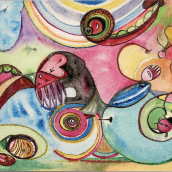 Ζωγραφική με τίτλο "L'ECHAPPEE" από Nikol, Αυθεντικά έργα τέχνης, Ακουαρέλα