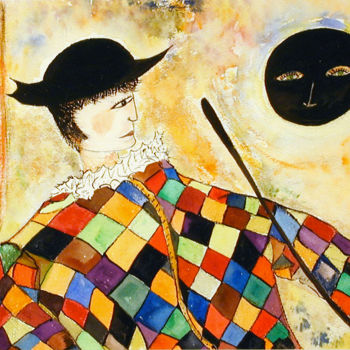 Ζωγραφική με τίτλο "LES SOUPIRS D'ARLEQ…" από Nikol, Αυθεντικά έργα τέχνης, Ακουαρέλα