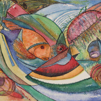 Peinture intitulée "MAGIE SOUS MARINE" par Nikol, Œuvre d'art originale, Aquarelle