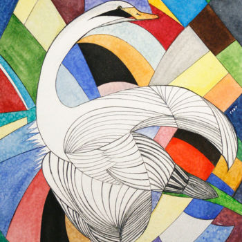 Painting titled "LE CYGNE DE TUONELA" by Nikol, Original Artwork, Watercolor