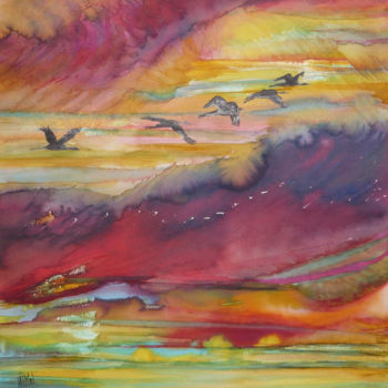 Painting titled "CIEL FLAMBOYANT" by Nikol, Original Artwork, Ink