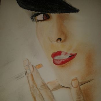 Tekening getiteld "La femme a la cigar…" door Nicole De Pauw, Origineel Kunstwerk, Marker