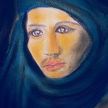 Dessin intitulée "L'homme Touareg" par Nicole De Pauw, Œuvre d'art originale, Pastel