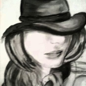 Tekening getiteld "La femme au chapeau" door Nicole De Pauw, Origineel Kunstwerk, Pastel