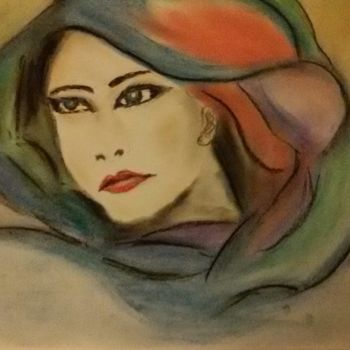 Drawing titled "La  jeune au  foula…" by Nicole De Pauw, Original Artwork, Pastel