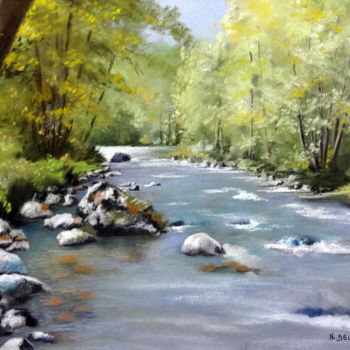 Painting titled "Au fil de l'eau" by Nicole Delanchy, Original Artwork, Pastel