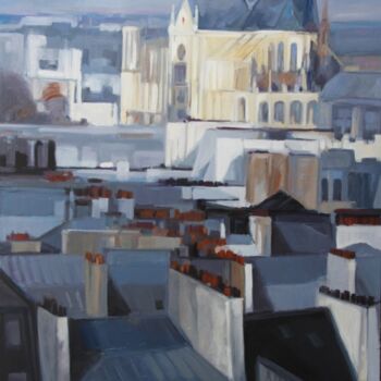「les gris de Paris 5…」というタイトルの絵画 Nicole Elkonによって, オリジナルのアートワーク, オイル ウッドストレッチャーフレームにマウント