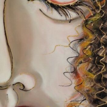 Painting titled "FEMME AUX CHEVEUX F…" by Nicole Hebert, Original Artwork, Oil