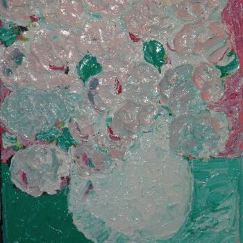 Painting titled "PIVOINES BLANCHES" by Nicole Hebert, Original Artwork, Oil