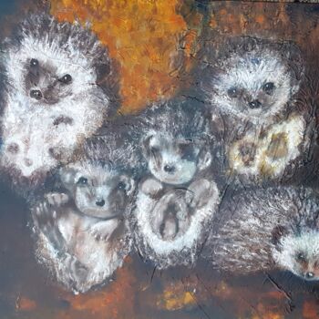 Painting titled "PETITS DE HERISSONS" by Nicole Lavigne, Original Artwork, Oil