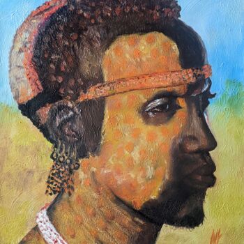 Painting titled "HOMME D'ETHIOPIE" by Nicole Lavigne, Original Artwork, Oil