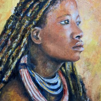 Painting titled "FEMME HIMBA" by Nicole Lavigne, Original Artwork, Oil