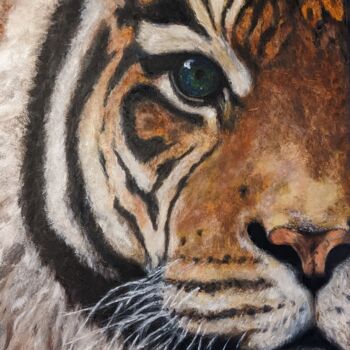 Painting titled "PORTRAIT DE TIGRE" by Nicole Lavigne, Original Artwork, Oil