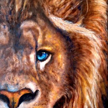 Schilderij getiteld "PORTRAIT DE LION" door Nicole Lavigne, Origineel Kunstwerk, Olie
