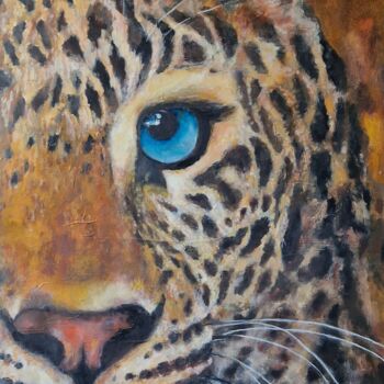 Painting titled "LEOPARD" by Nicole Lavigne, Original Artwork, Oil